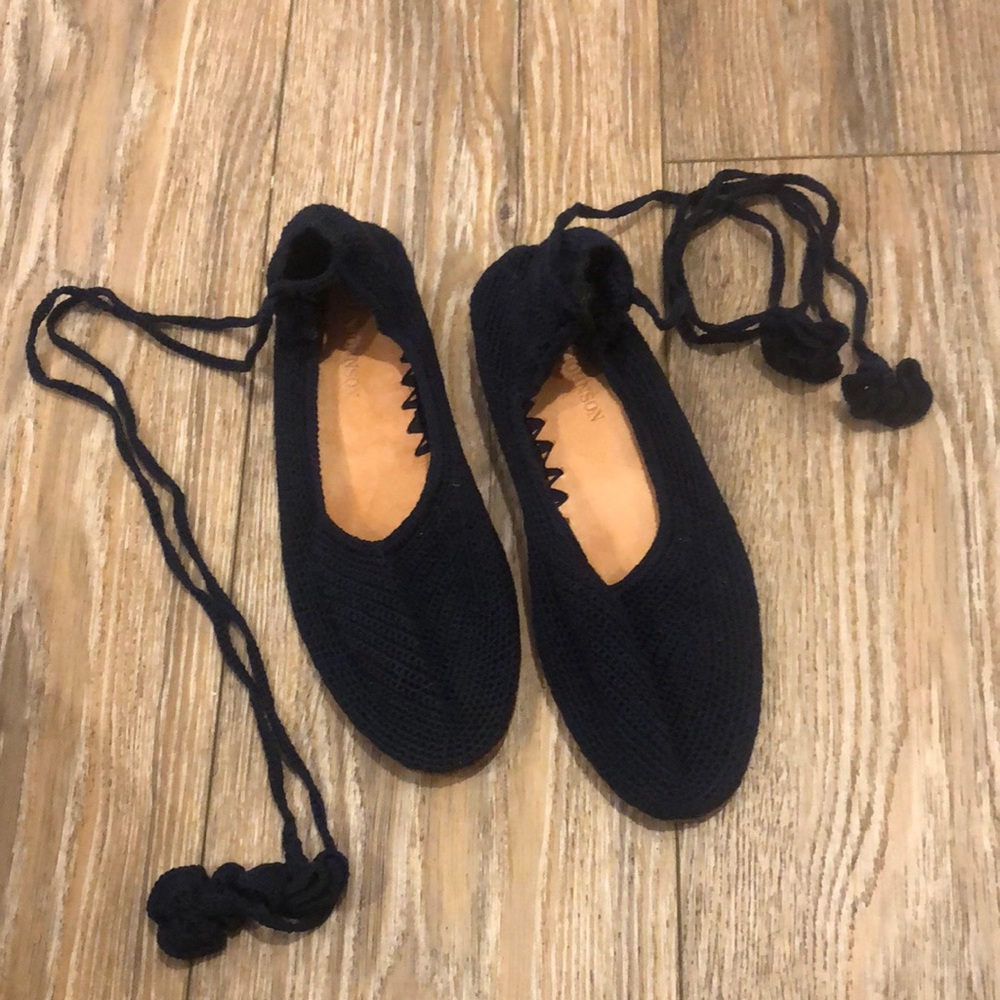 Ulla Johnson Women's Navy Blue  Knit Ballet Flats with Ankle Ties Size 8.5/39